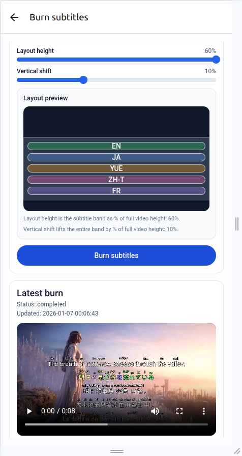 Subtitle layout preview